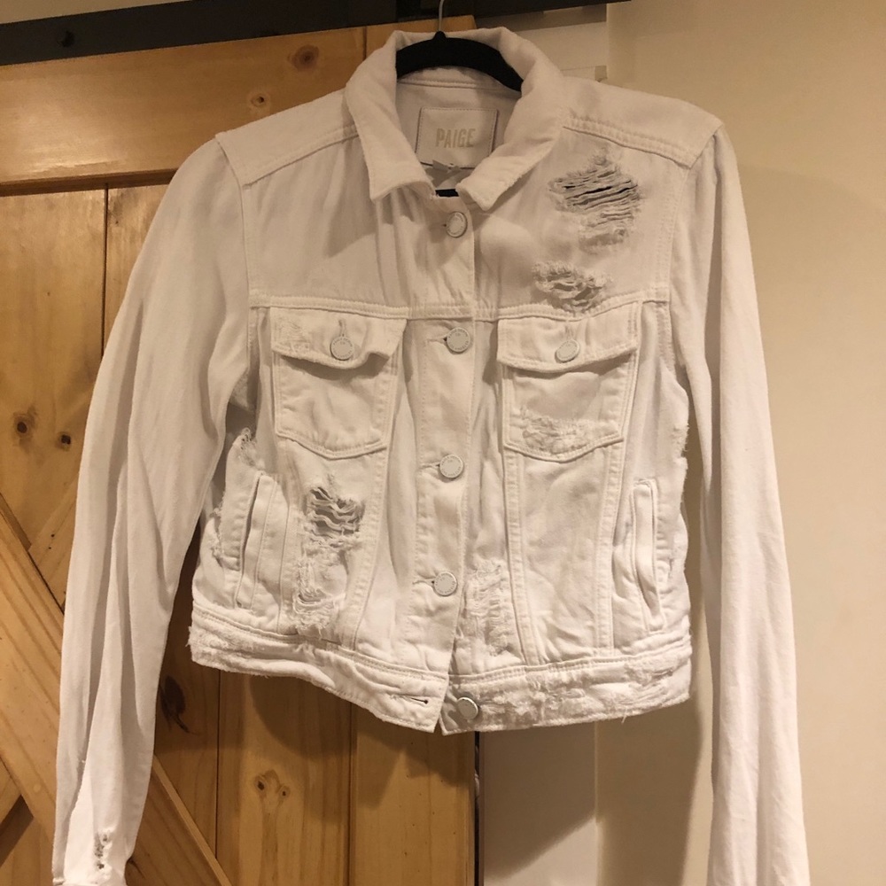 PAIGE premium denim white jean distressed jacket